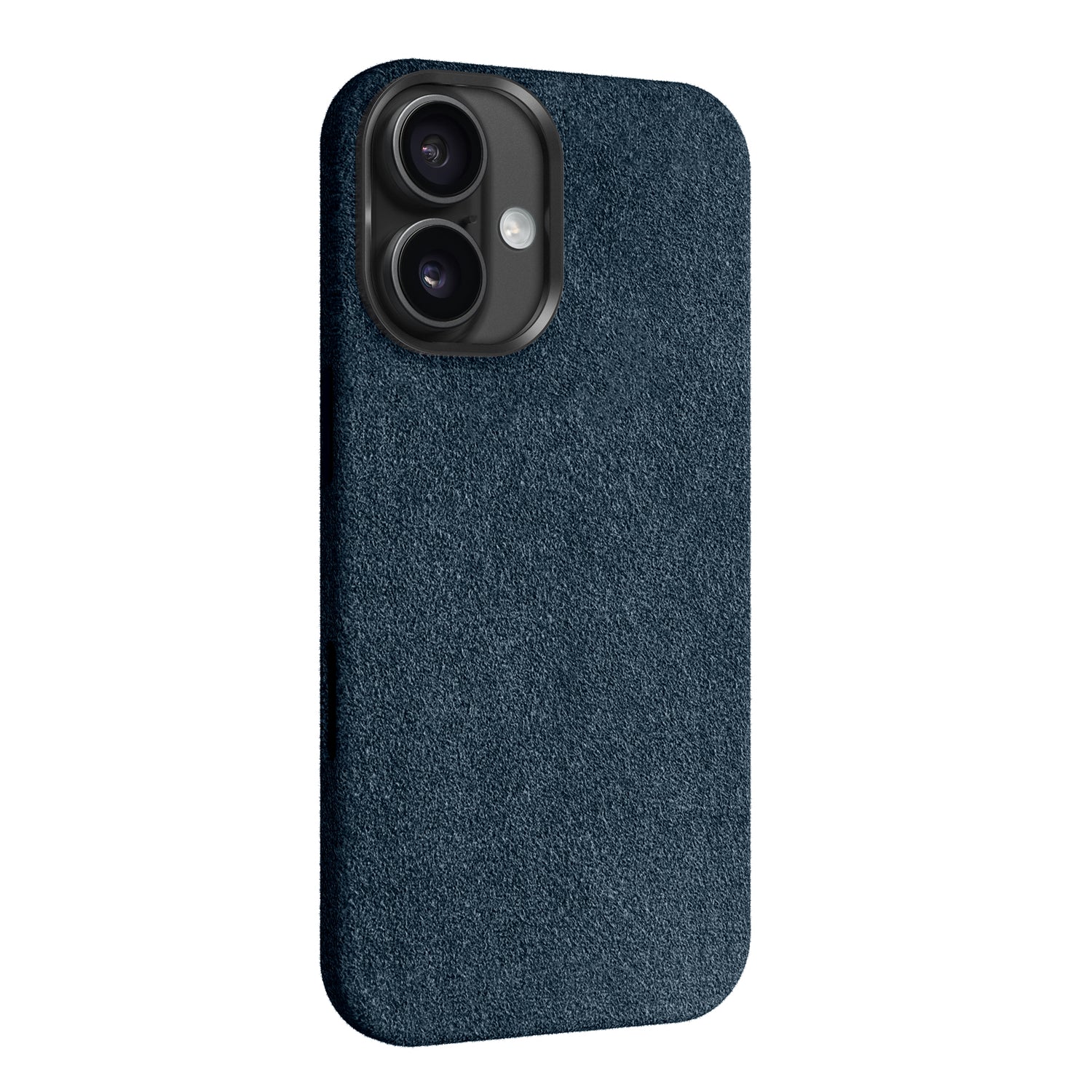Die arktis iPhone Air Hülle aus Alcantara von arktis ist ein blau strukturiertes Hardcase für das iPhone 17 Air mit präzisen Aussparungen für die beiden Kameralinsen und den Blitz.