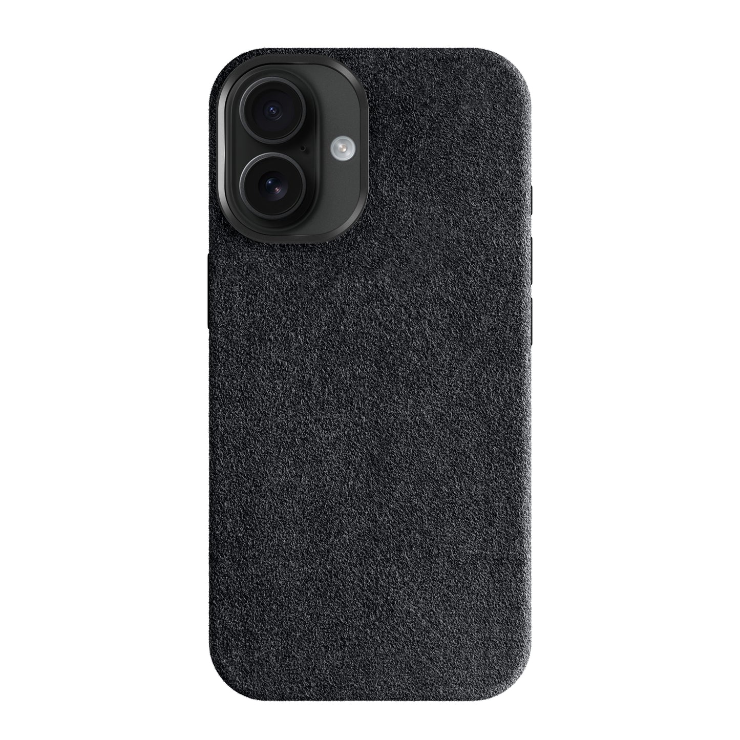 Die arktis iPhone Air Hülle aus Alcantara von arktis bietet ein schwarzes, strukturiertes Hardcase mit doppeltem Kameraausschnitt, das von hinten auf weißem Hintergrund gezeigt wird - ideal für erstklassigen Schutz und Stil.