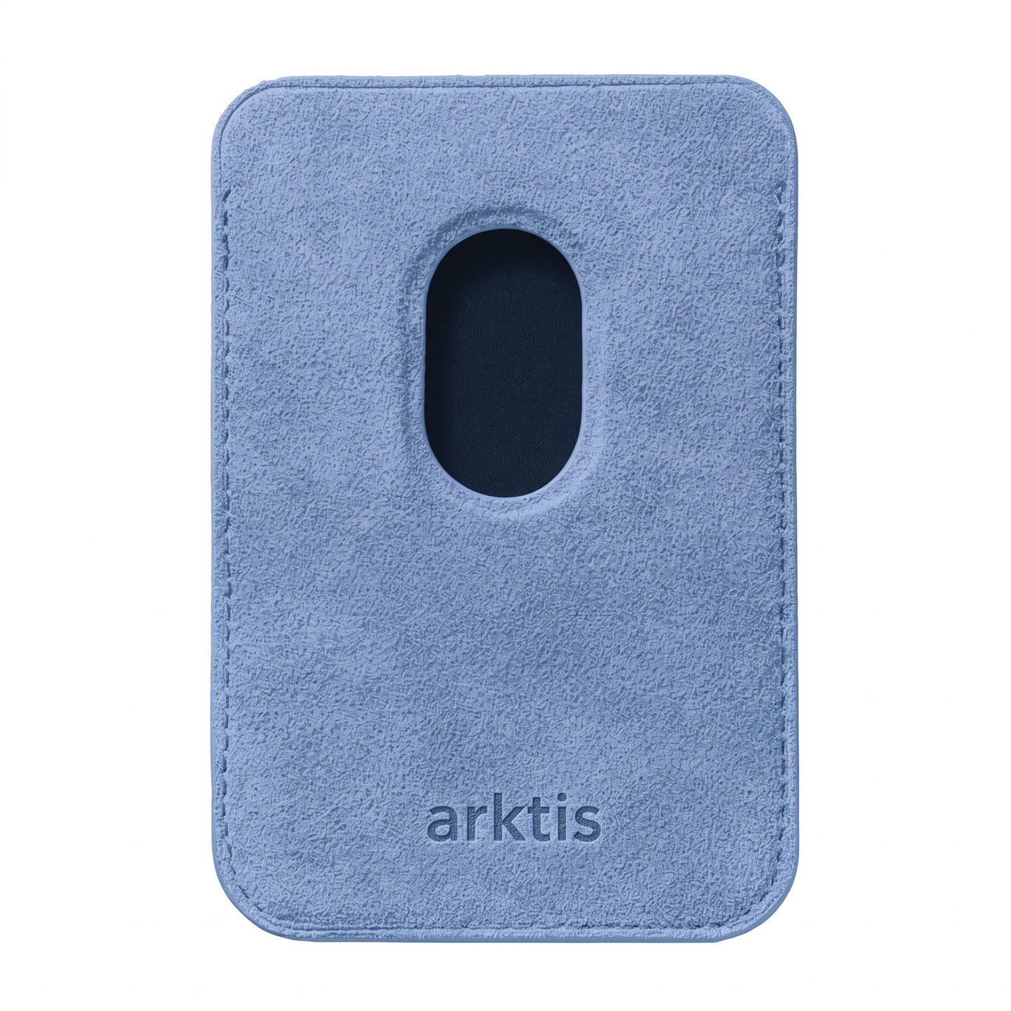 arktis MagSafe Kartenhalter aus Alcantara in Hellblau mit Logo
