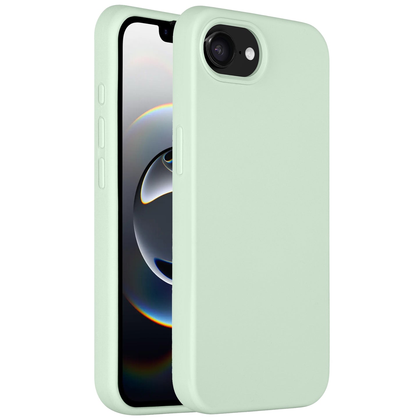 Das arktis iPhone 16e Silikon Case von Arktis in Hellgrün schützt dein iPhone 16e, zeigt Frontdisplay und Rückkamera und unterstützt kabelloses Laden.