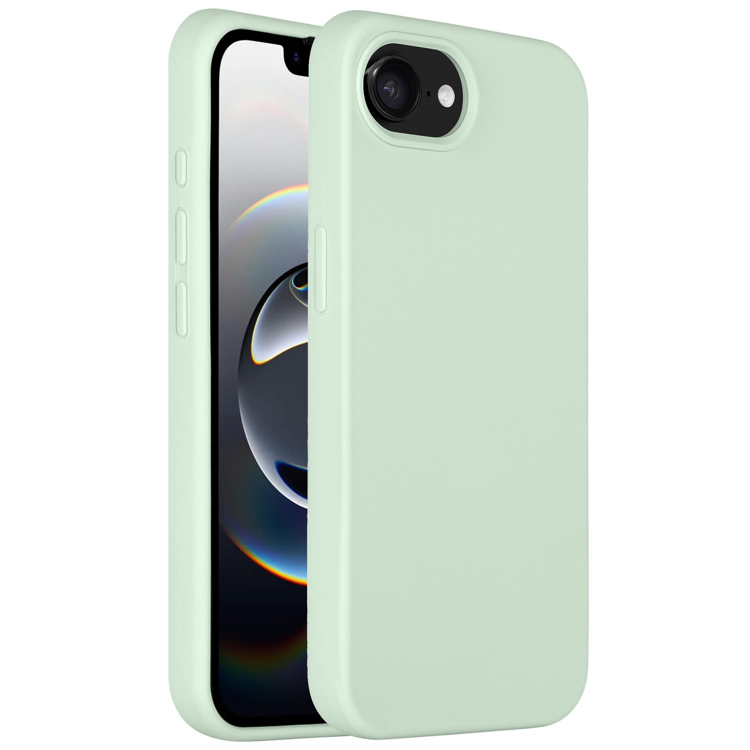 Das arktis iPhone 16e Silikon Case von Arktis in Hellgrün schützt dein iPhone 16e, zeigt Frontdisplay und Rückkamera und unterstützt kabelloses Laden.