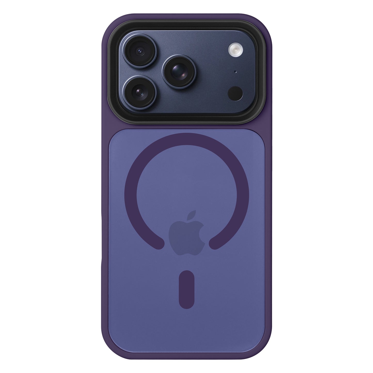 Ein Arktis iPhone 17 Pro Solid Case mit MagSafe in Lila schützt das Telefon, auf der Rückseite ist ein passender MagSafe-Akku angebracht.