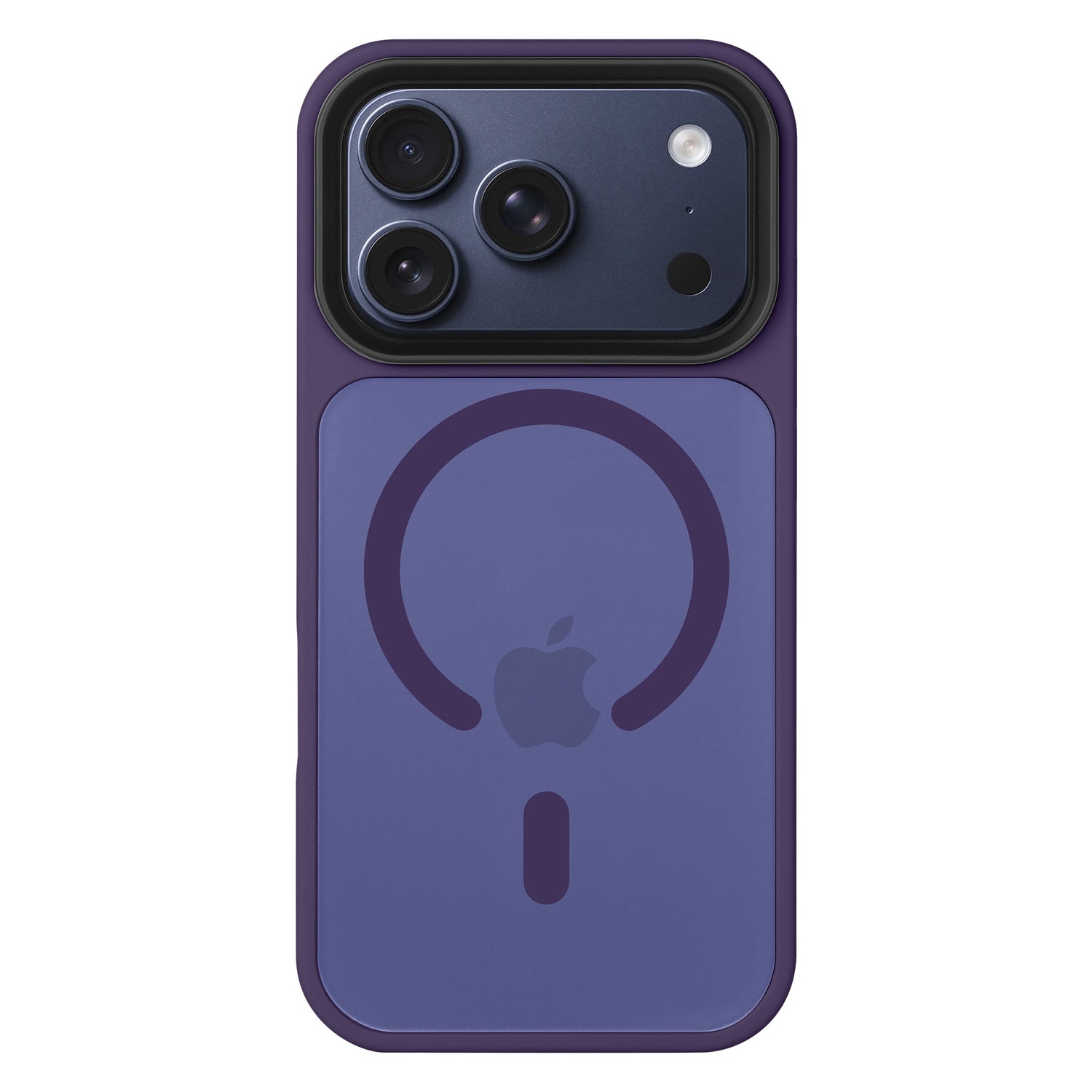 Ein Arktis iPhone 17 Pro Solid Case mit MagSafe in Lila schützt das Telefon, auf der Rückseite ist ein passender MagSafe-Akku angebracht.