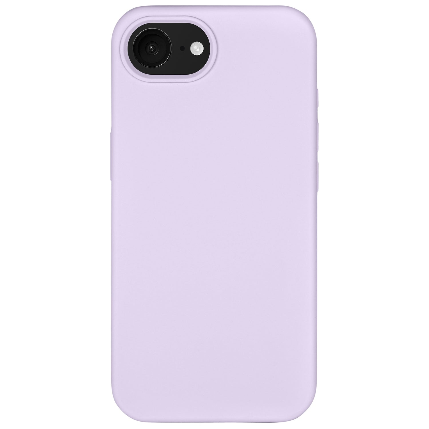 Das Arktis iPhone 16e Silikon Case von Arktis ist in Hellviolett auf dem iPhone 16e abgebildet und besticht durch ein schlankes, mattes Design mit vollständiger Abdeckung. Es umschließt die Einzelkamera und den Blitz und unterstützt kabelloses Laden.