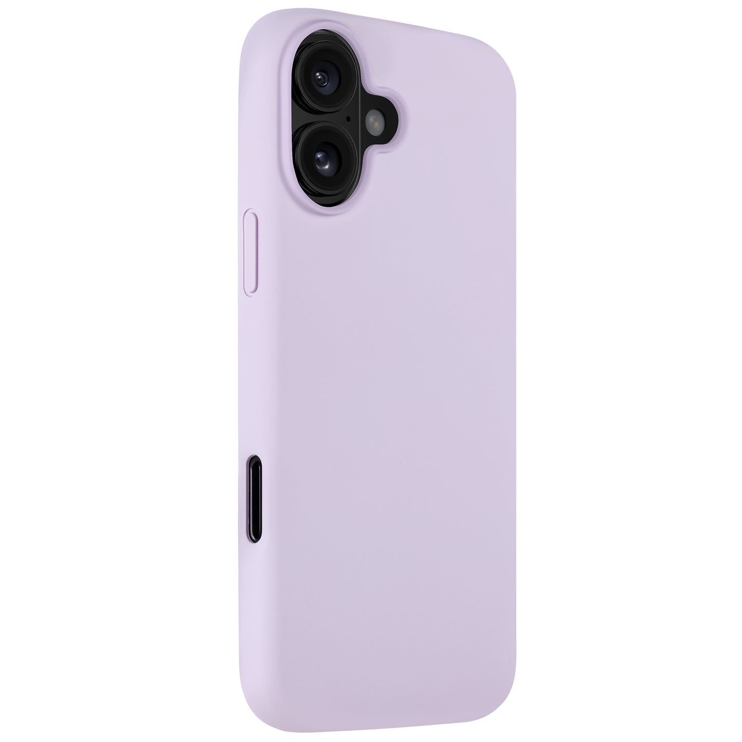 Eine lavendelfarbene arktis iPhone Air Silikon Case auf einem iPhone 17, präsentiert die hintere Kamera und Seitentasten, und voll kompatibel mit kabelloses Laden.