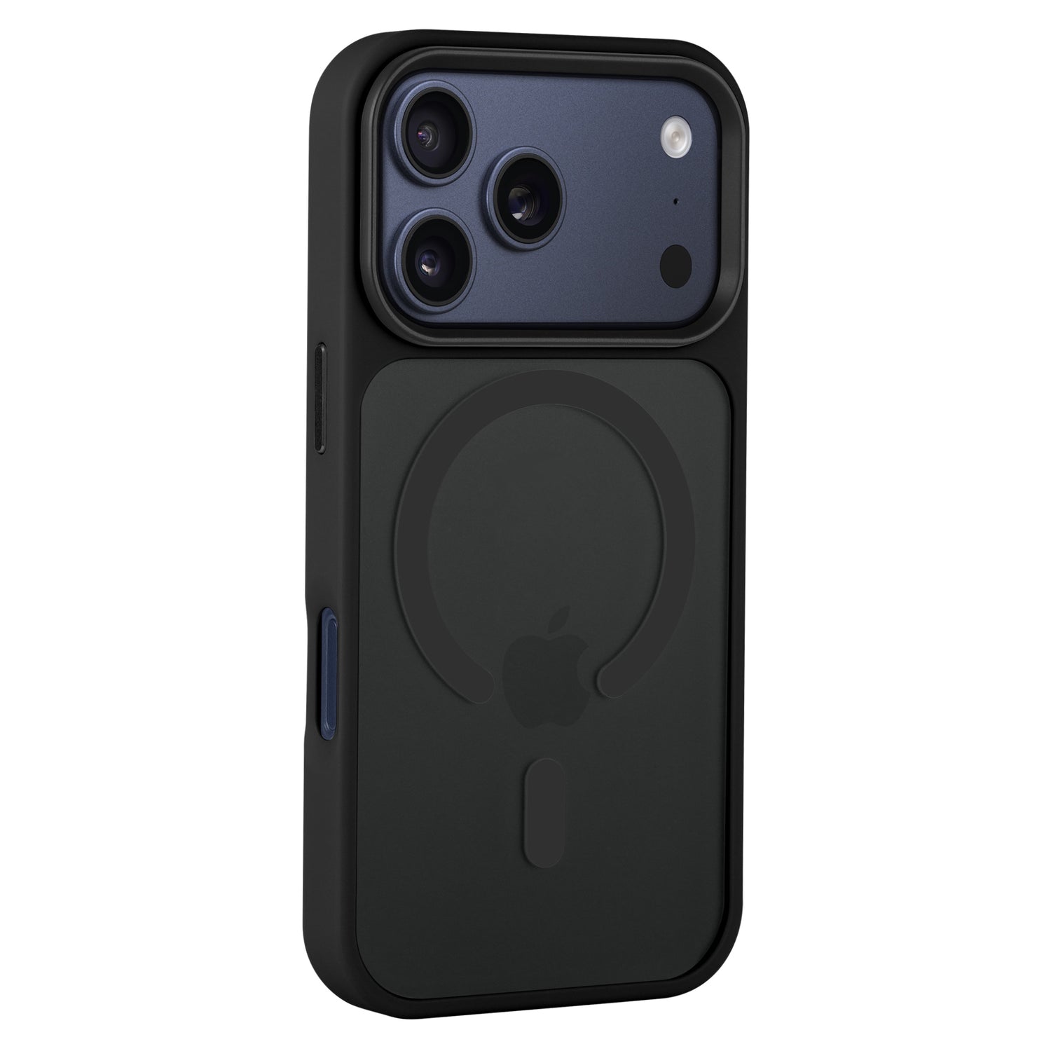 Ein schwarzes Arktis iPhone 17 Pro Solid Case mit MagSafe von Arktis zeigt Kamera und Apple-Logo auf der Rückseite - perfekt als Hülle für dein iPhone 17 Pro.