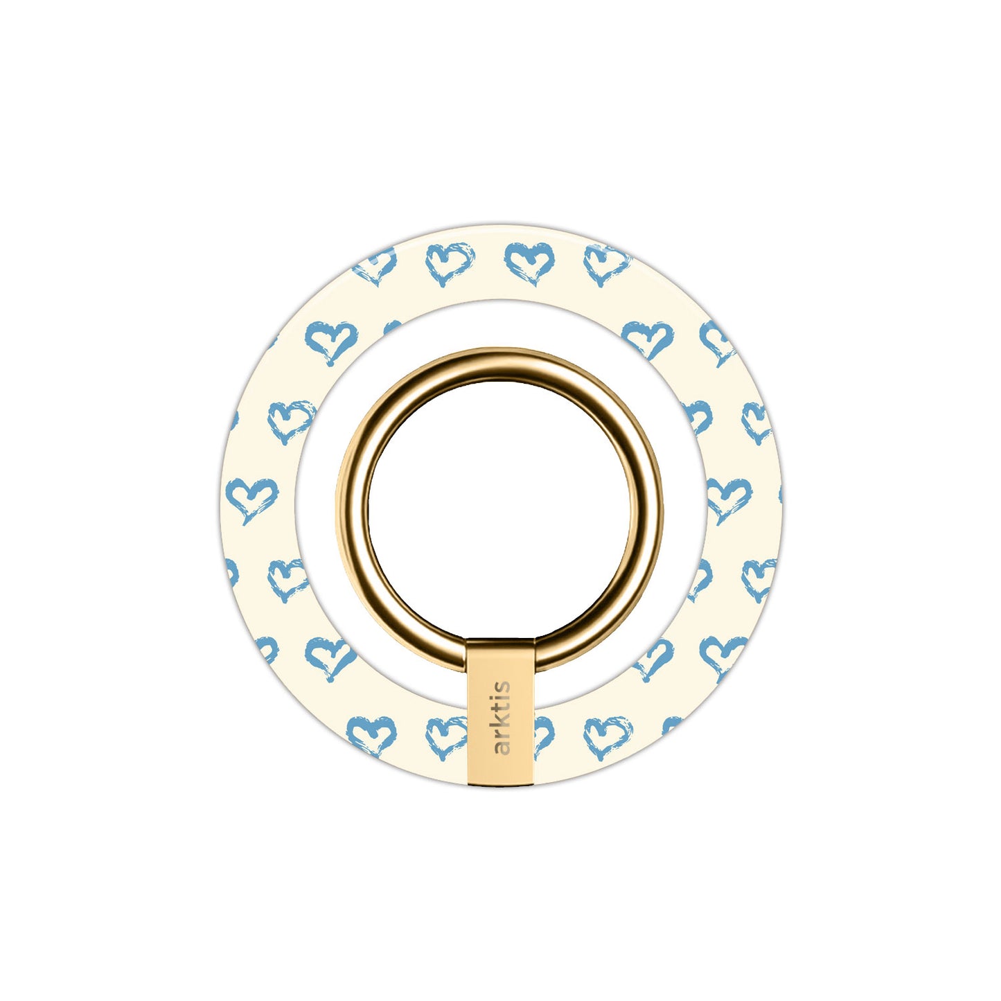 Arktis Magnetischer Ringhalter für MagSafe - Blue Hearts mit starken N52-Magneten auf cremefarbenem Hintergrund und blauem Herzmuster - das ideale iPhone Zubehör.