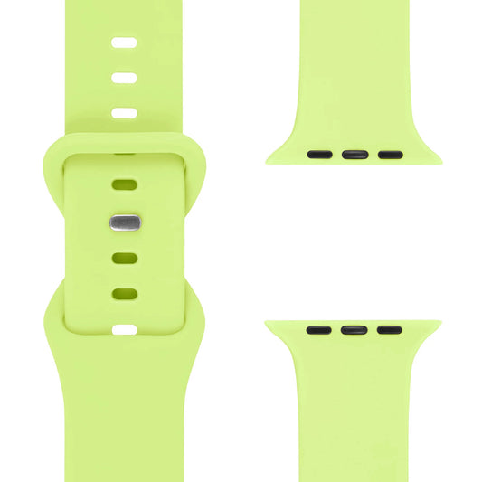 Das arktisband Apple Watch Silikonarmband "Sport" in Limettengrün wird auf weißem Hintergrund befestigt und abgetrennt gezeigt - ideal für alle, die eine stilvolle Farboption suchen.