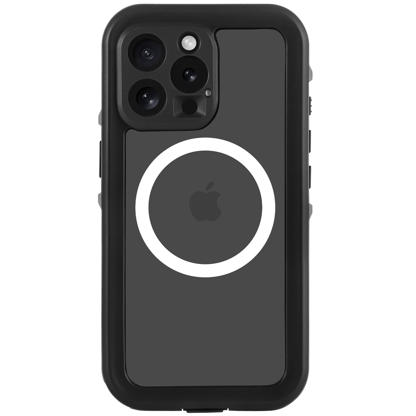 Das arktis iPhone 16 Pro Max Wasserdichtes Actioncase von arktis ist ein robustes, IP68-zertifiziertes, stoßfestes und wasserdichtes schwarzes Case mit MagSafe-Ring, das die drei Kameraobjektive Ihres iPhones schützt.