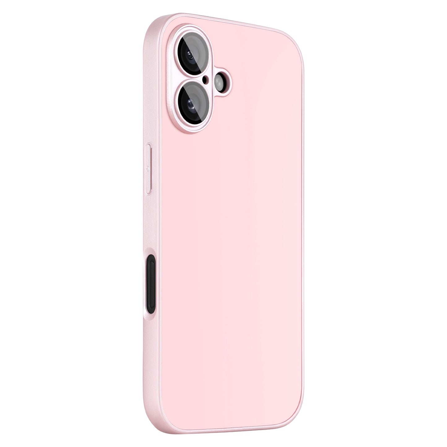 Das arktis iPhone 16 Tech Case ist ein rosafarbenes, stoßabsorbierendes TPU-Silikon-Case mit abgerundeten Kanten und minimalistischem Design, passend für Dual-Kamera-Setups mit Blitz oben links auf der Rückseite des iPhone 16.