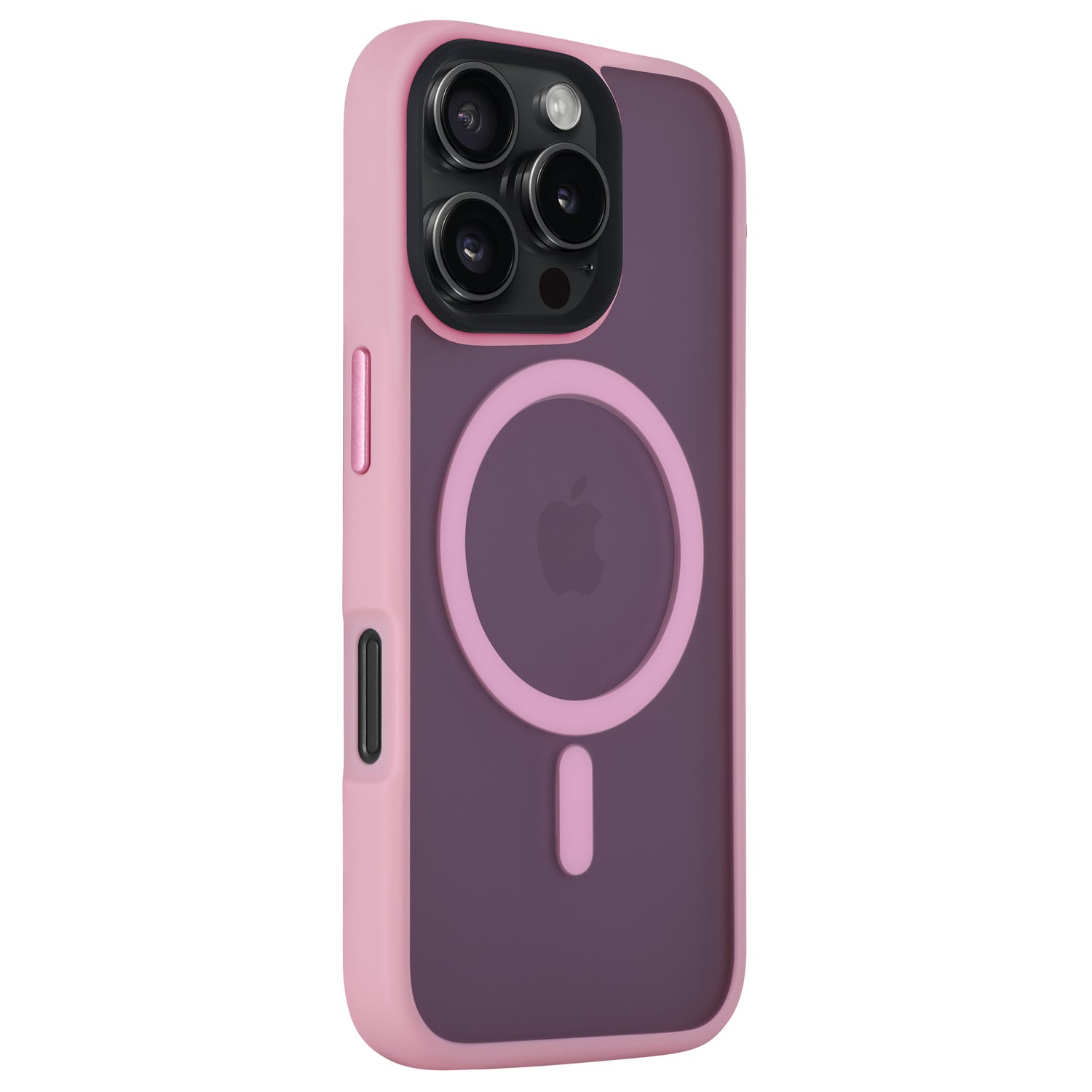 Das Arktis arktis iPhone 16 Pro Max Solid Case verfügt über ein violettes Design mit rosa Rand und MagSafe-Ring, besteht aus stoßabsorbierendem TPU-Silikon zum Schutz und passt zum iPhone 16 Pro Max mit dreifacher Rückkamera in minimalistischem Matt-Look.