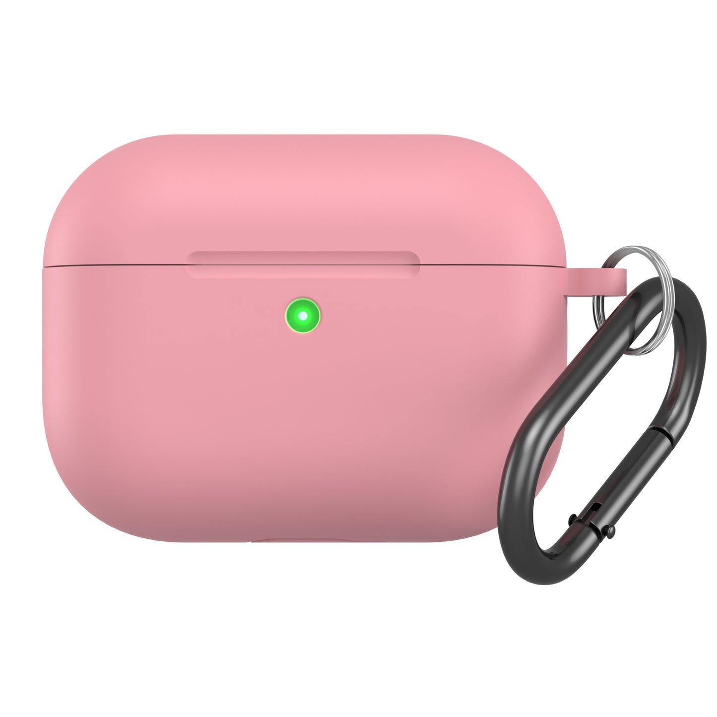 Die arktis AirPods Pro 3 Silikonhülle in Pink bietet kabelloses Laden, eine grüne LED-Anzeige, einen schwarzen Karabiner und ein stoßfestes Design.