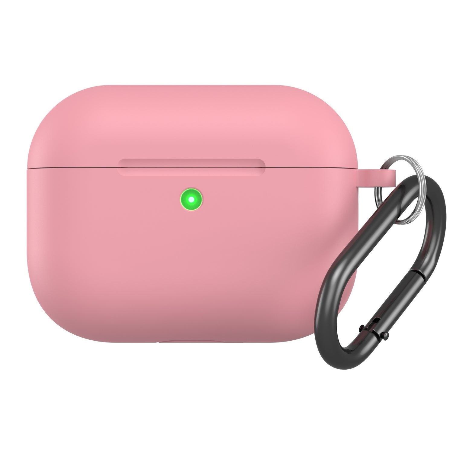 Die arktis AirPods Pro 3 Silikonhülle in Pink bietet kabelloses Laden, eine grüne LED-Anzeige, einen schwarzen Karabiner und ein stoßfestes Design.