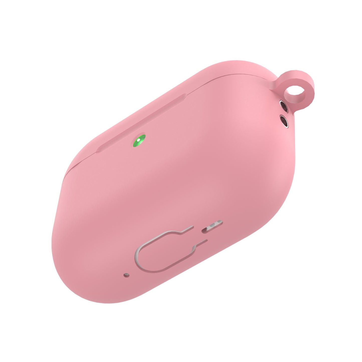 Die arktis AirPods Pro 3 Silikonhülle von arktis verfügt über eine Schlüsselanhängerschlaufe, eine LED-Anzeige und einen Ladeanschluss. Diese stoßfeste Hülle unterstützt kabelloses Laden und schützt Ihre Ohrstöpsel stilvoll auf weißem Hintergrund.