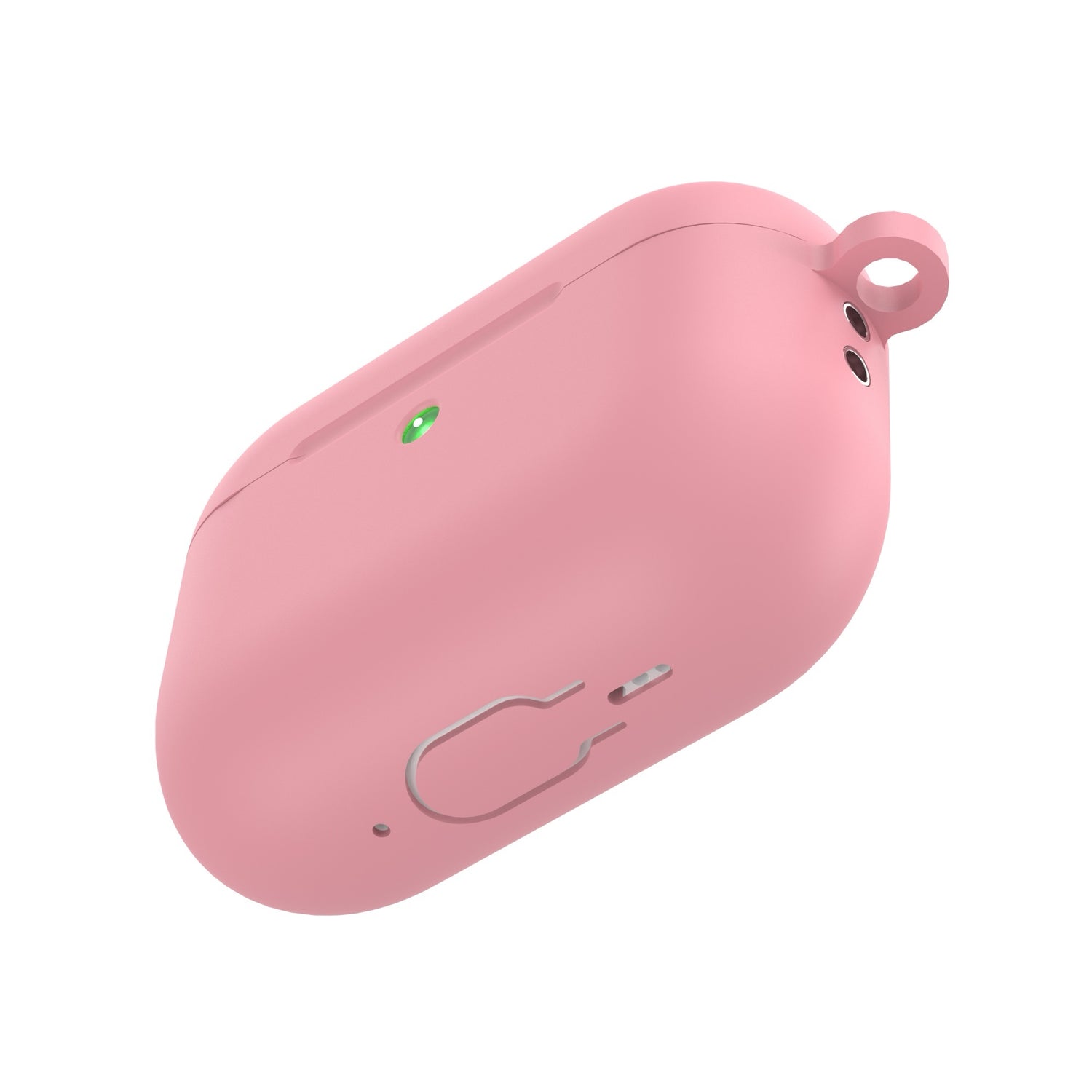 Die arktis AirPods Pro 3 Silikonhülle von arktis verfügt über eine Schlüsselanhängerschlaufe, eine LED-Anzeige und einen Ladeanschluss. Diese stoßfeste Hülle unterstützt kabelloses Laden und schützt Ihre Ohrstöpsel stilvoll auf weißem Hintergrund.