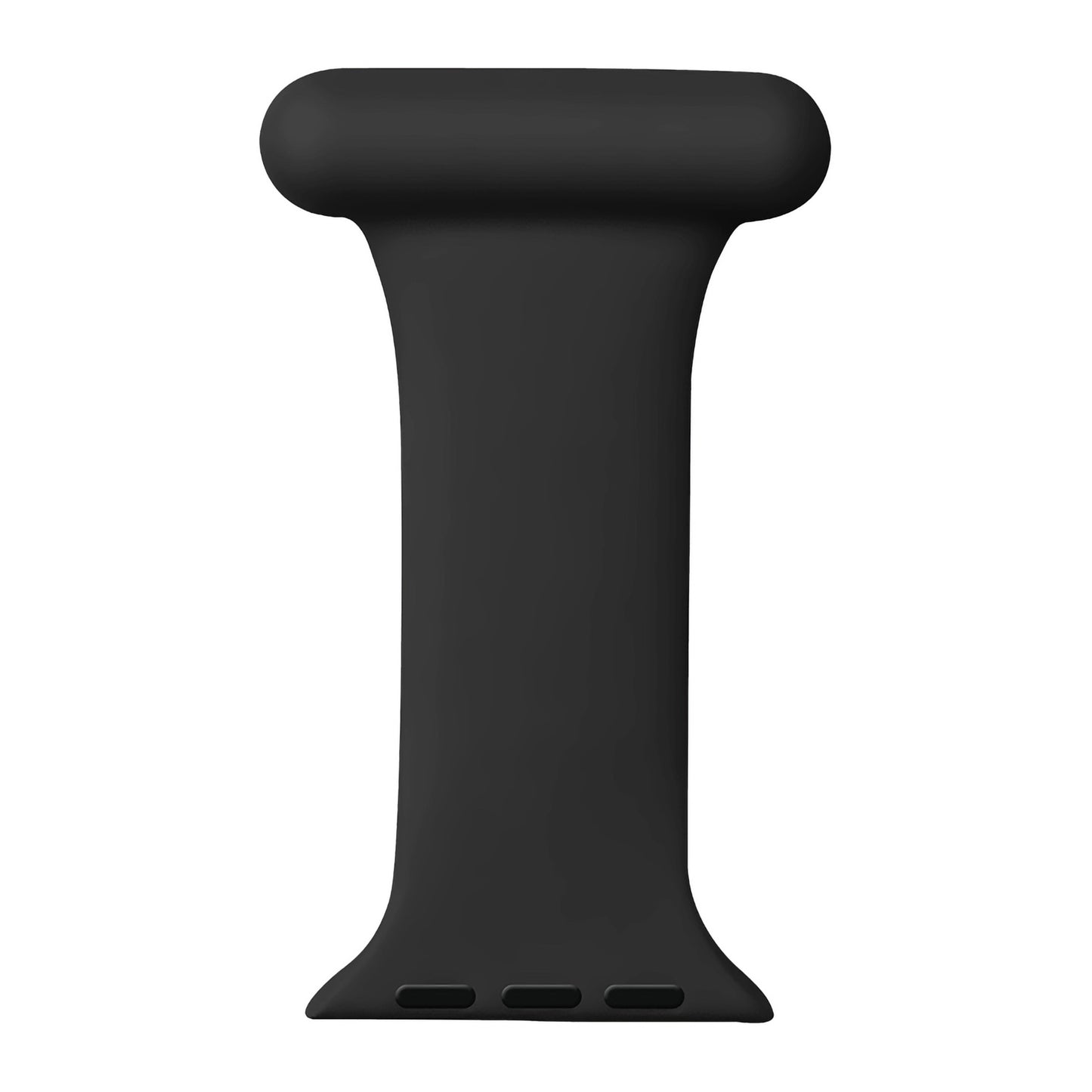 Das arktisband Apple Watch "NurseClip" von arktisband, ein schwarzes Silikonarmband mit drei Steckplätzen, wird vor einem weißen Hintergrund gezeigt.