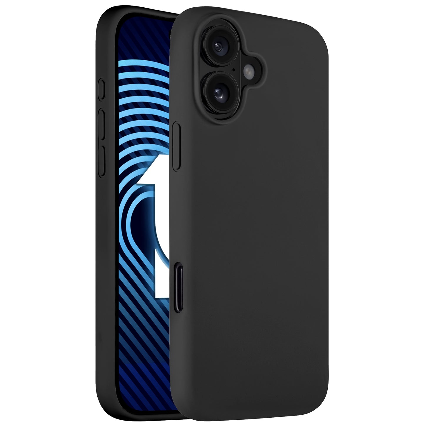 Das arktis iPhone Air Silikon Case in Schwarz passt für das iPhone 17, abgebildet mit einem blauen geometrischen Hintergrundbild und der Nummer 10 auf dem Bildschirm. Vollständig kompatibel mit kabellosem Laden für eine mühelose Nutzung.