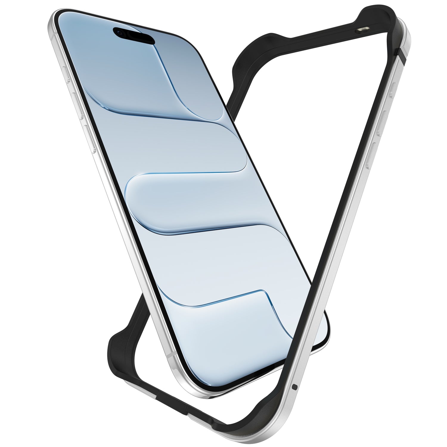 Ein iPhone mit abgenommenem arktis iPhone Air Bumper von arktis, der das schlanke Profil des Telefons und die gebogenen Bildschirmränder zur Geltung bringt.