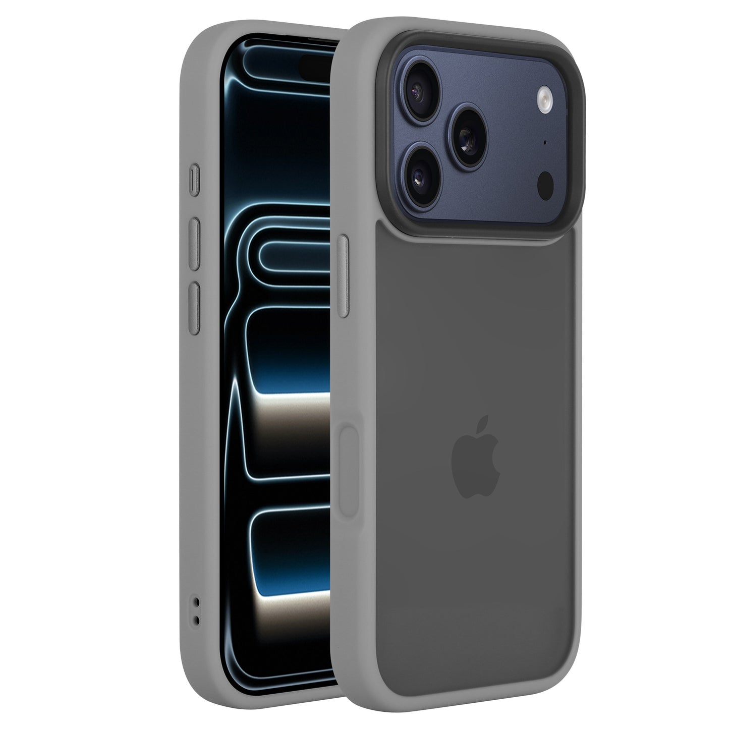 Zwei graue Arktis iPhone 17 Pro Max Solid Cases - eine für den Bildschirm, eine für die Rückseite und die Kamera - bieten idealen Schutz für Ihr Gerät.