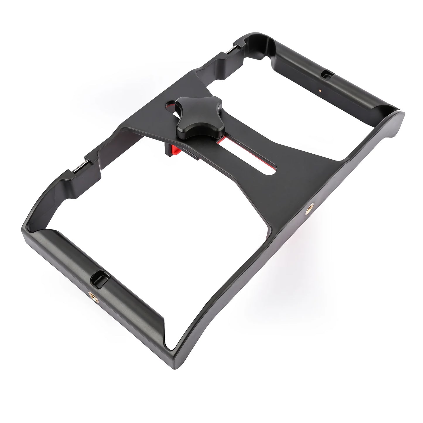 Der Arktis Smartphone Pro RIG Stabilisator ist ein schwarzer, verstellbarer Tablet-Halter mit einem zentralen Feststellknopf, ideal für Filmemacher, die stabile Aufnahmen wünschen (siehe Abbildung auf weißem Hintergrund).