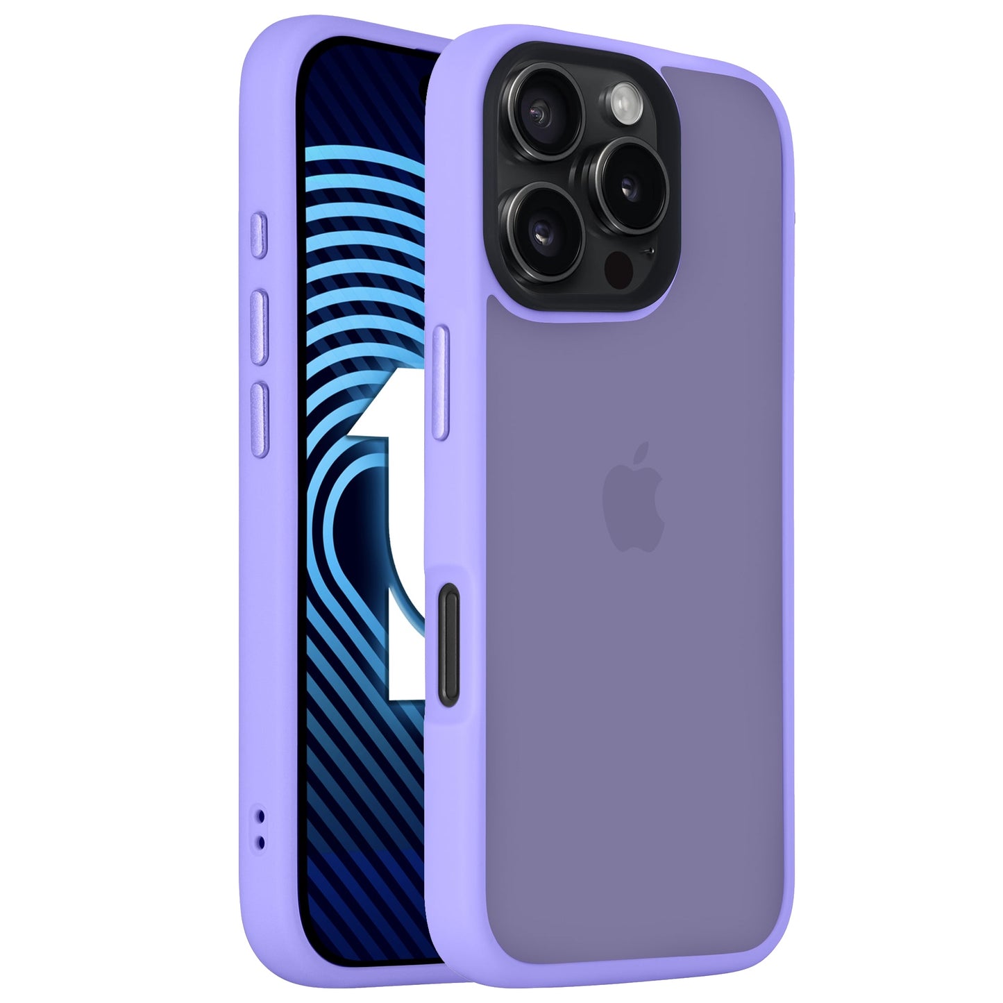 Ein Smartphone in einem Arktis iPhone Air Solid Case (lila, matt) zeigt den vorderen Bildschirm und den stoßdämpfenden Bereich der Rückkamera.