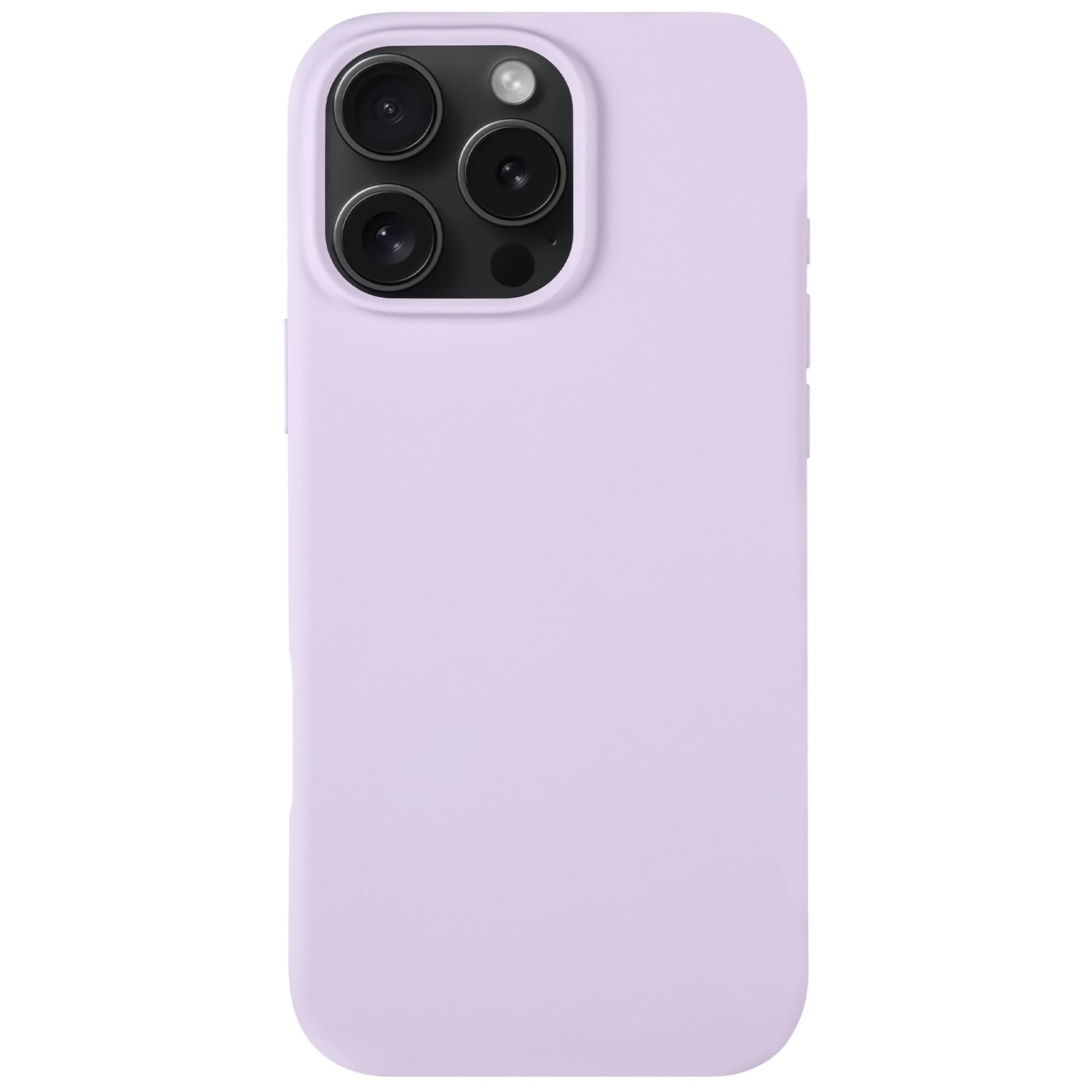 Das Arktis iPhone 16 Pro Max Silikon Case in Lavendel schützt das Gerät mit drei Kameraobjektiven und unterstützt kabelloses Laden.