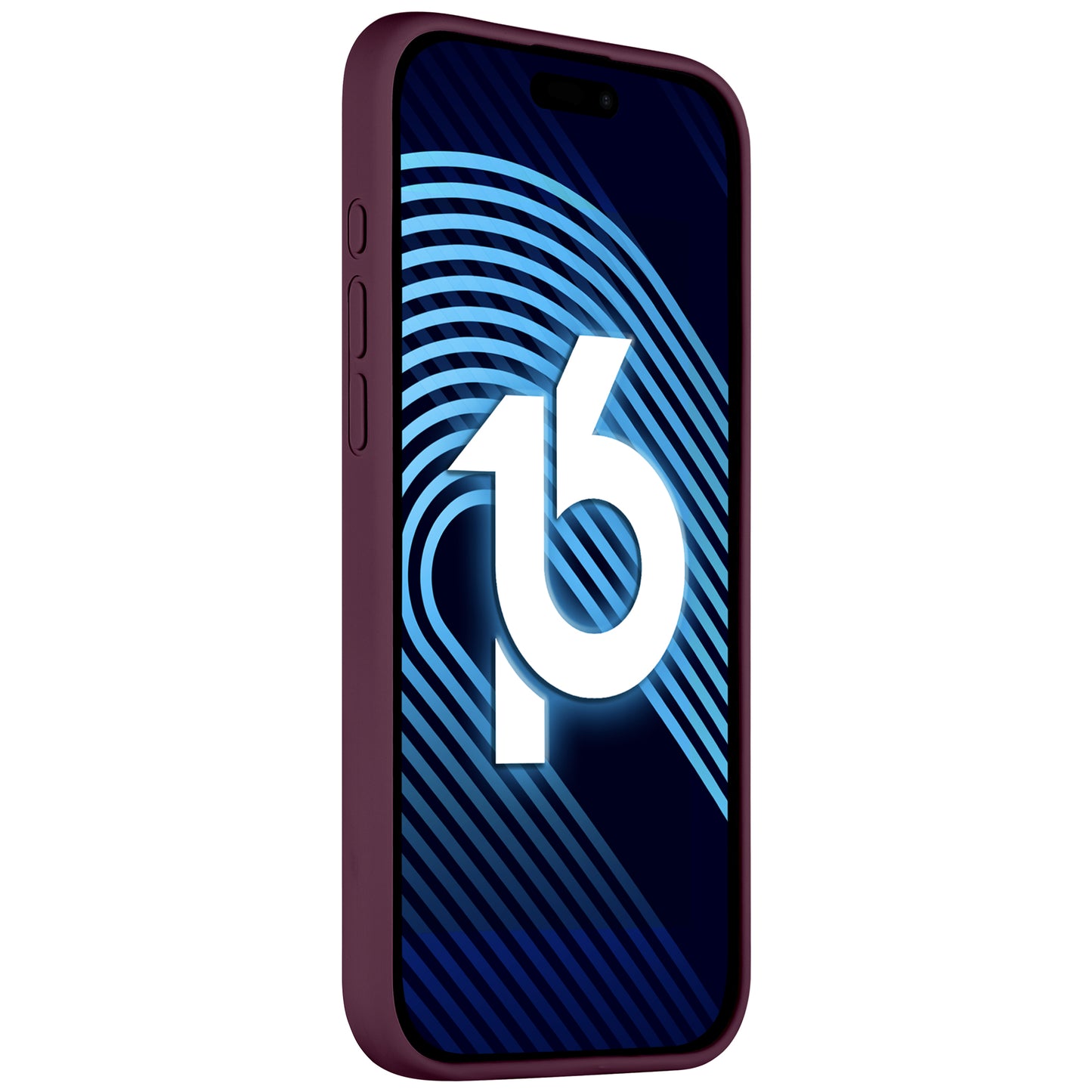 Das arktis iPhone Air Silikon Case in Lila zeigt ein blaues, abstraktes Design und die Nummer 16 auf dem Bildschirm, ist von arktis gebrandet und unterstützt kabelloses Laden.