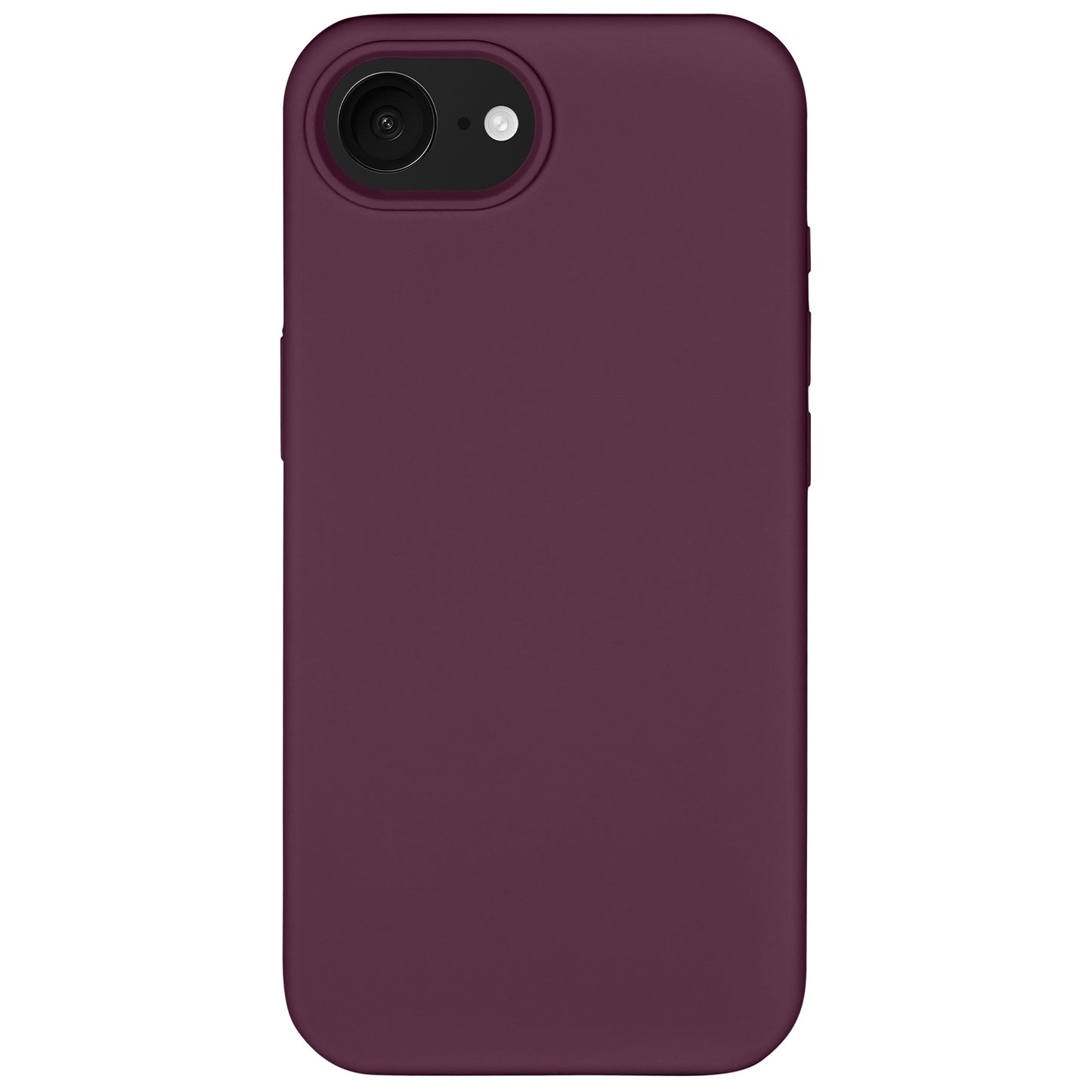 Die Arktis arktis iPhone 16e Silikonhülle in Kastanienbraun oder Dunkelviolett sitzt perfekt, hat eine matte Oberfläche, eine Kameraaussparung oben links und unterstützt kabelloses Laden.