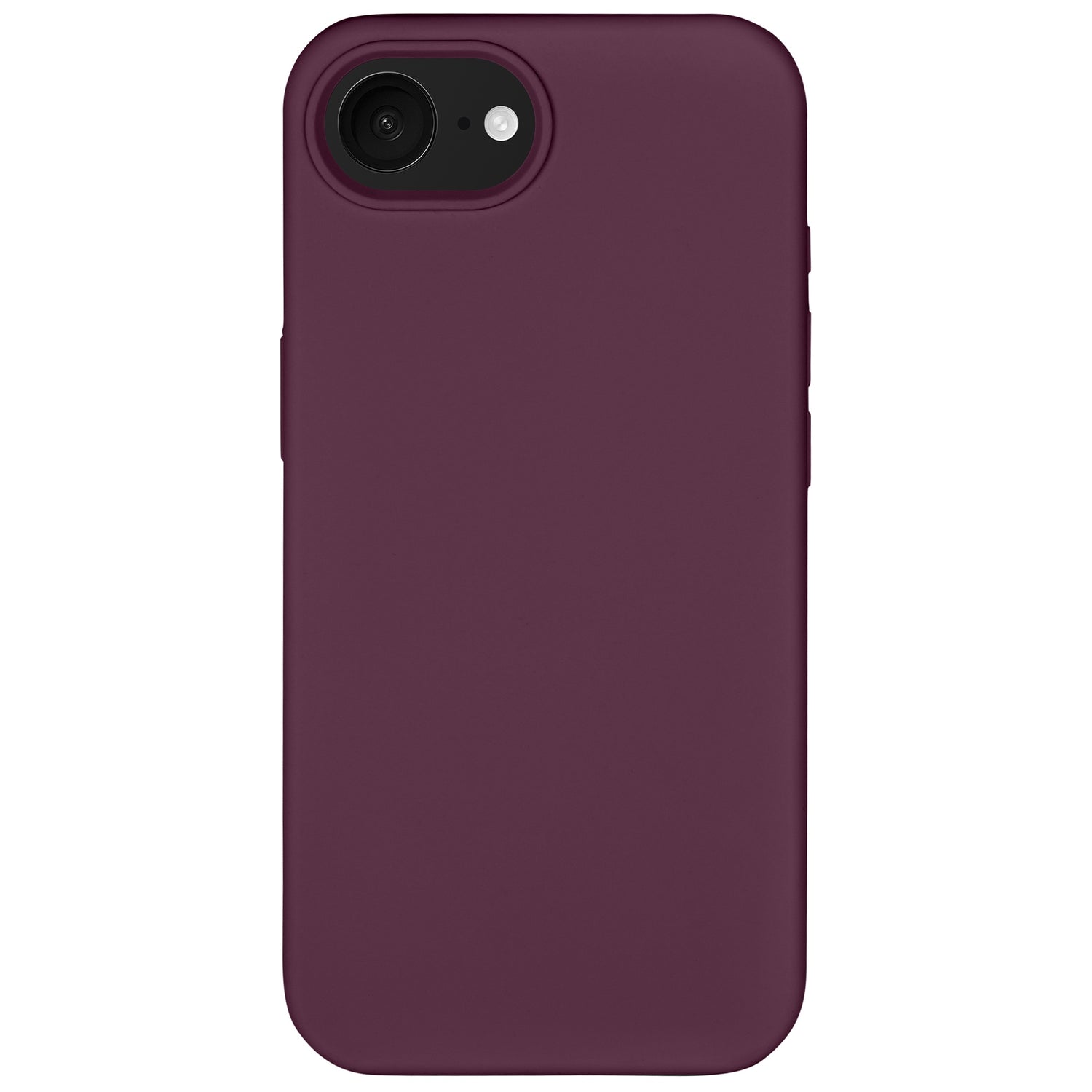 Die Arktis arktis iPhone 16e Silikonhülle in Kastanienbraun oder Dunkelviolett sitzt perfekt, hat eine matte Oberfläche, eine Kameraaussparung oben links und unterstützt kabelloses Laden.