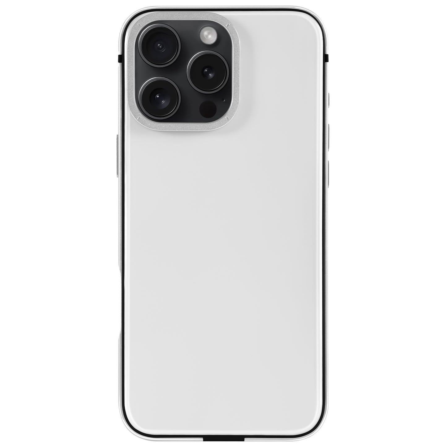 Das arktis iPhone 16 Pro Case Avantgarde von arktis präsentiert ein weißes Design für dreifache Rückkameras und Blitz, mit einer Anti-Fingerabdruck-Rückplatte und einem schlanken Aluminiumrahmen, maßgeschneidert für das iPhone 16 Pro.
