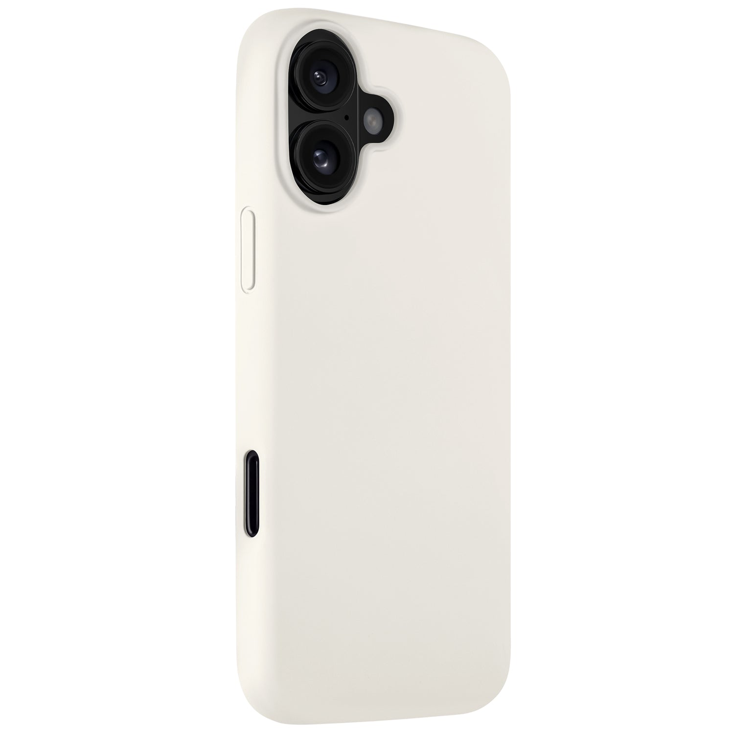 Das arktis iPhone Air Silikon Case in Weiß verfügt über präzise Kameraausschnitte und wird von hinten schräg dargestellt. Diese Hülle von arktis unterstützt kabelloses Laden für maximalen Komfort.
