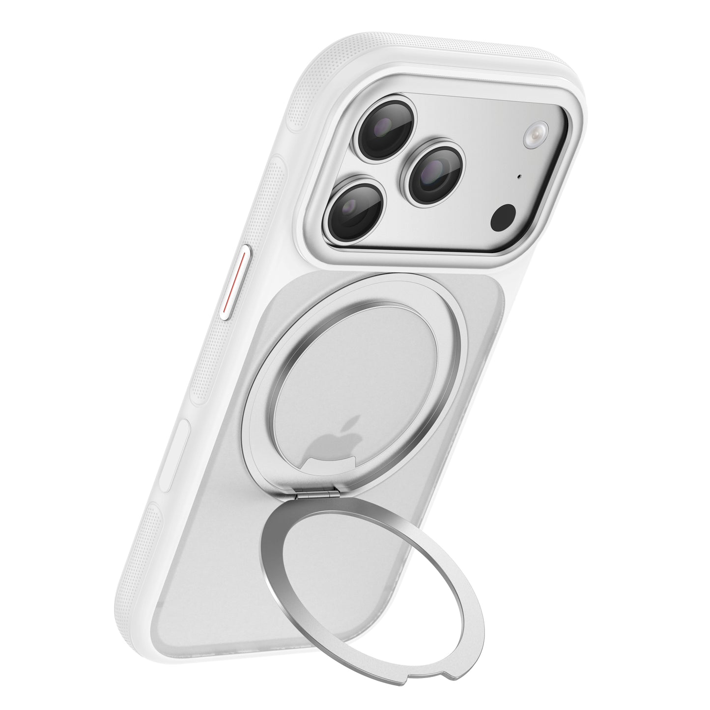 Ein arktis iPhone 17 Pro Max in einem GripCase - einer durchsichtigen, MagSafe-kompatiblen arktis Hülle mit eingebautem runden Metallständer auf der Rückseite.