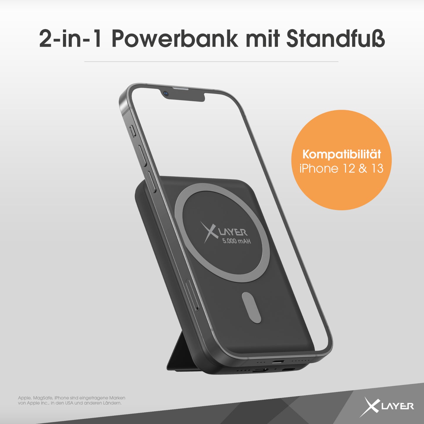 XLayer MagFix Pro 2-in-1 Powerbank mit Standfuß 5.000 mAh
