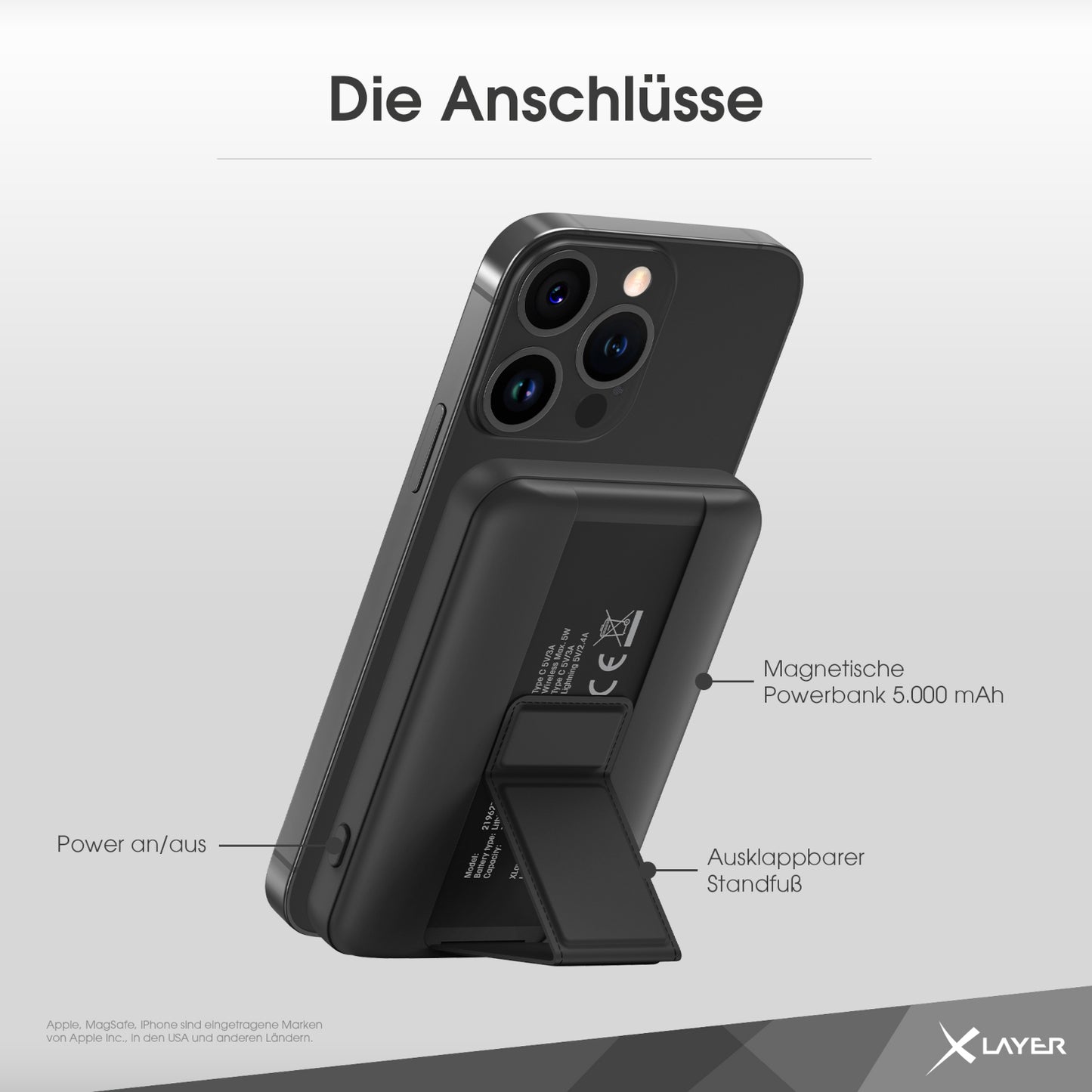 XLayer MagFix Pro 2-in-1 Powerbank mit Standfuß 5.000 mAh