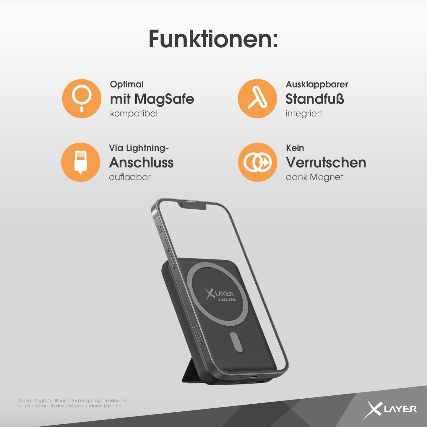 XLayer MagFix Pro 2-in-1 Powerbank mit Standfuß 5.000 mAh