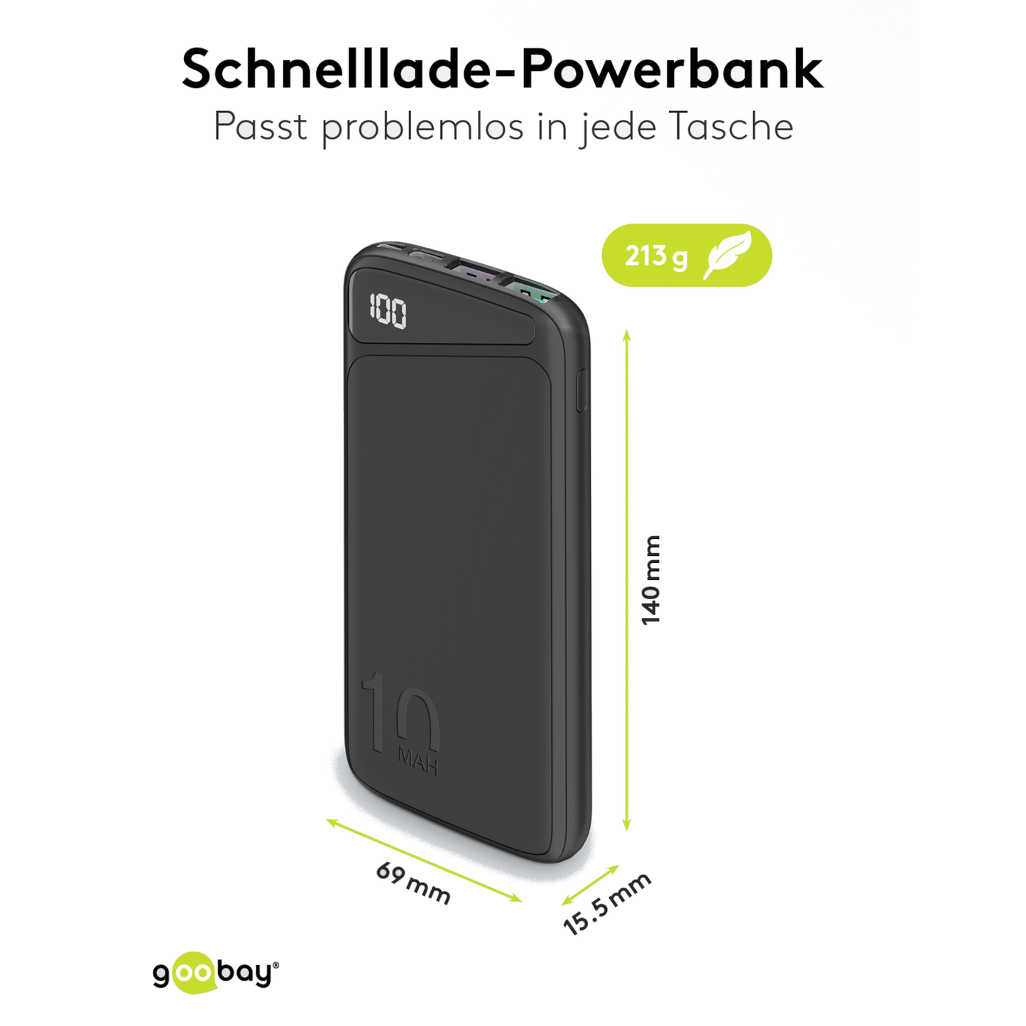 Goobay Schnelllade-Powerbank 10.000 mAh mit PD QC 3.0