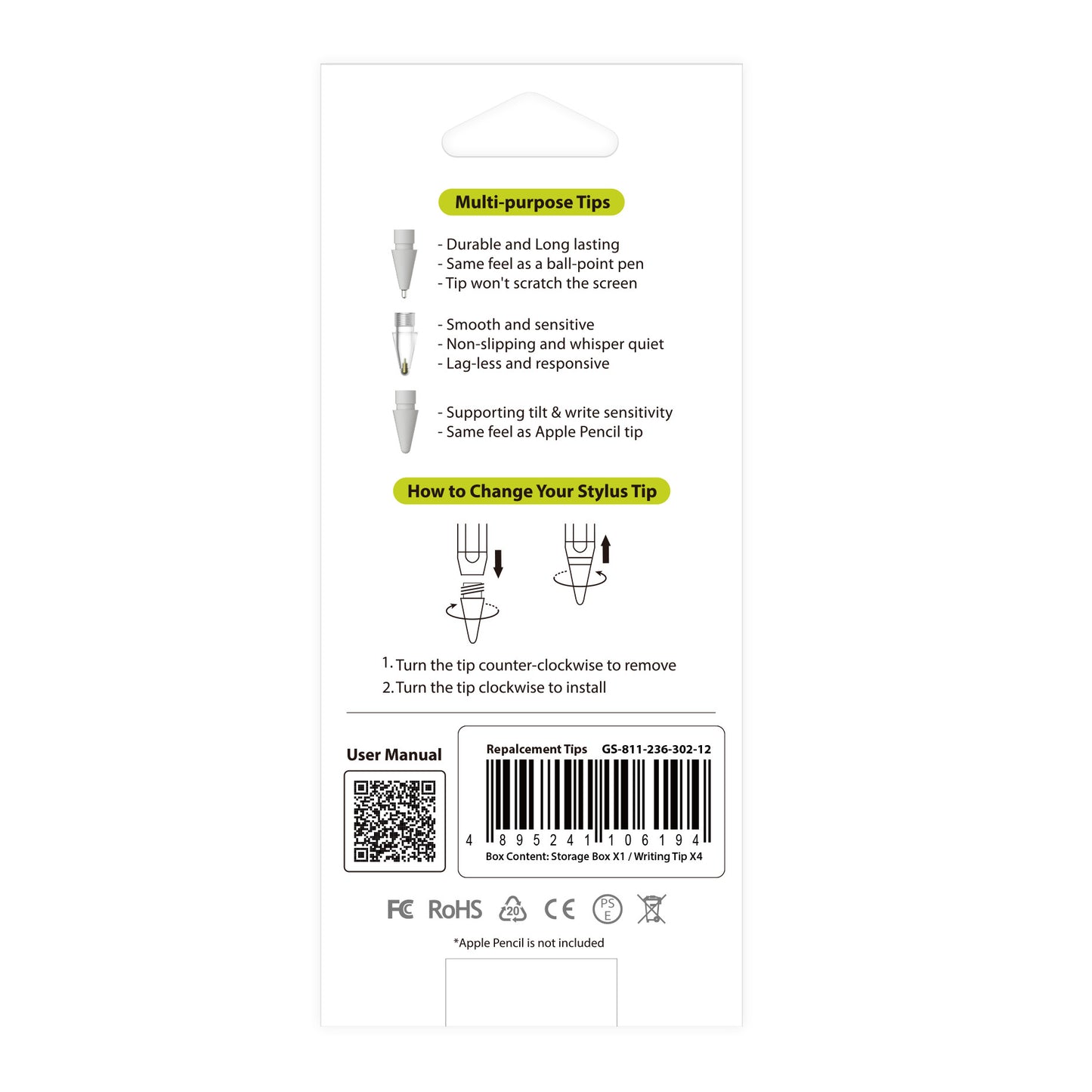 Switcheasy 4er Pack Ersatzspitzen Schreiben für Apple Pencil (1. & 2. Generation)
