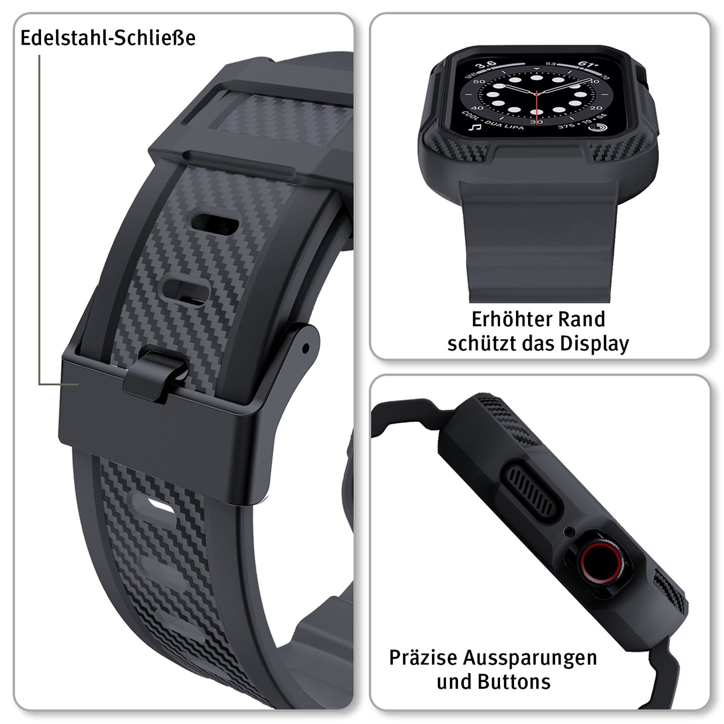 RUGGED CARBON Apple Watch Silikon Armband