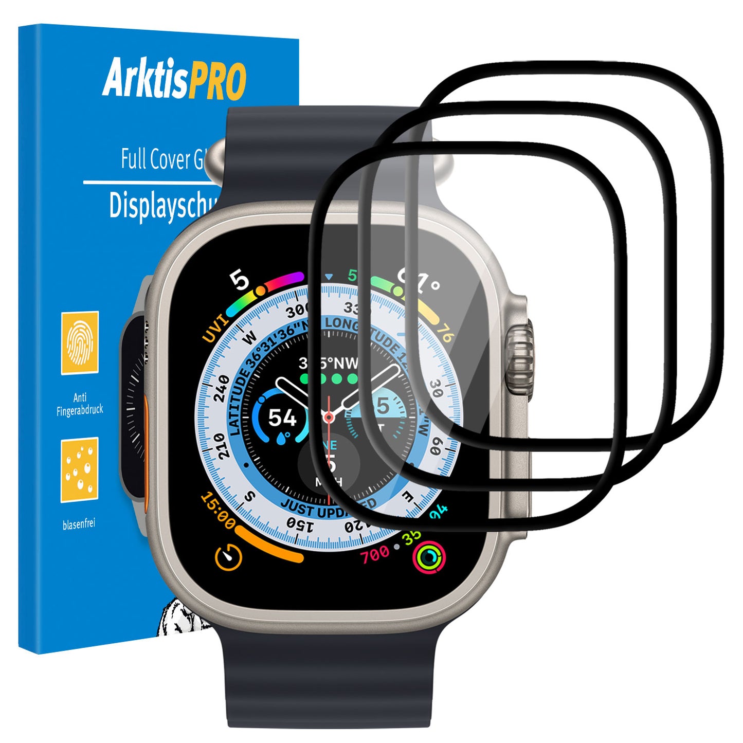ArktisPRO Apple Watch Ultra 49 mm FULL COVER Displayschutz GLAS - 3er Set