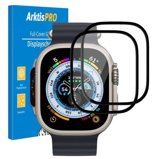 arktis Apple Watch Ultra 49 mm FULL COVER Displayschutz GLAS - 2er Set