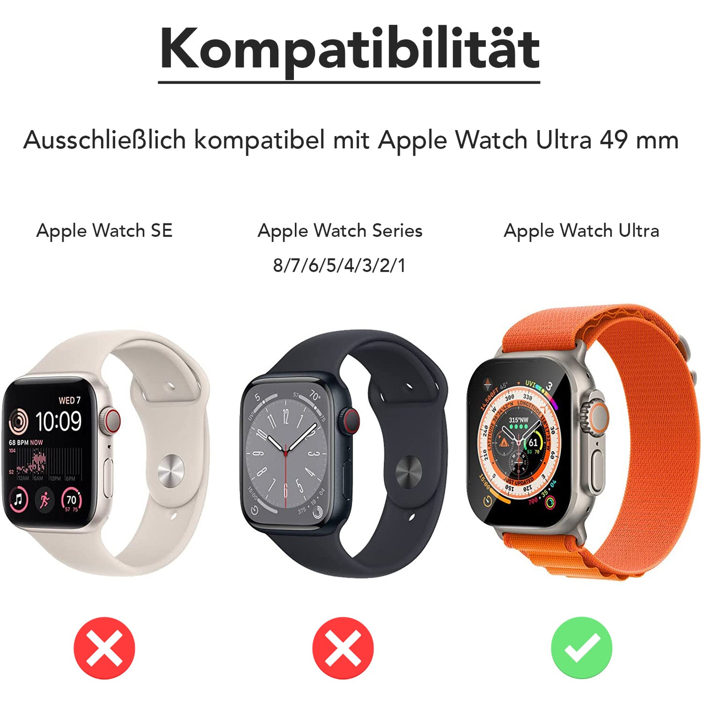 arktis Apple Watch Ultra 49 mm FULL COVER Displayschutz GLAS
