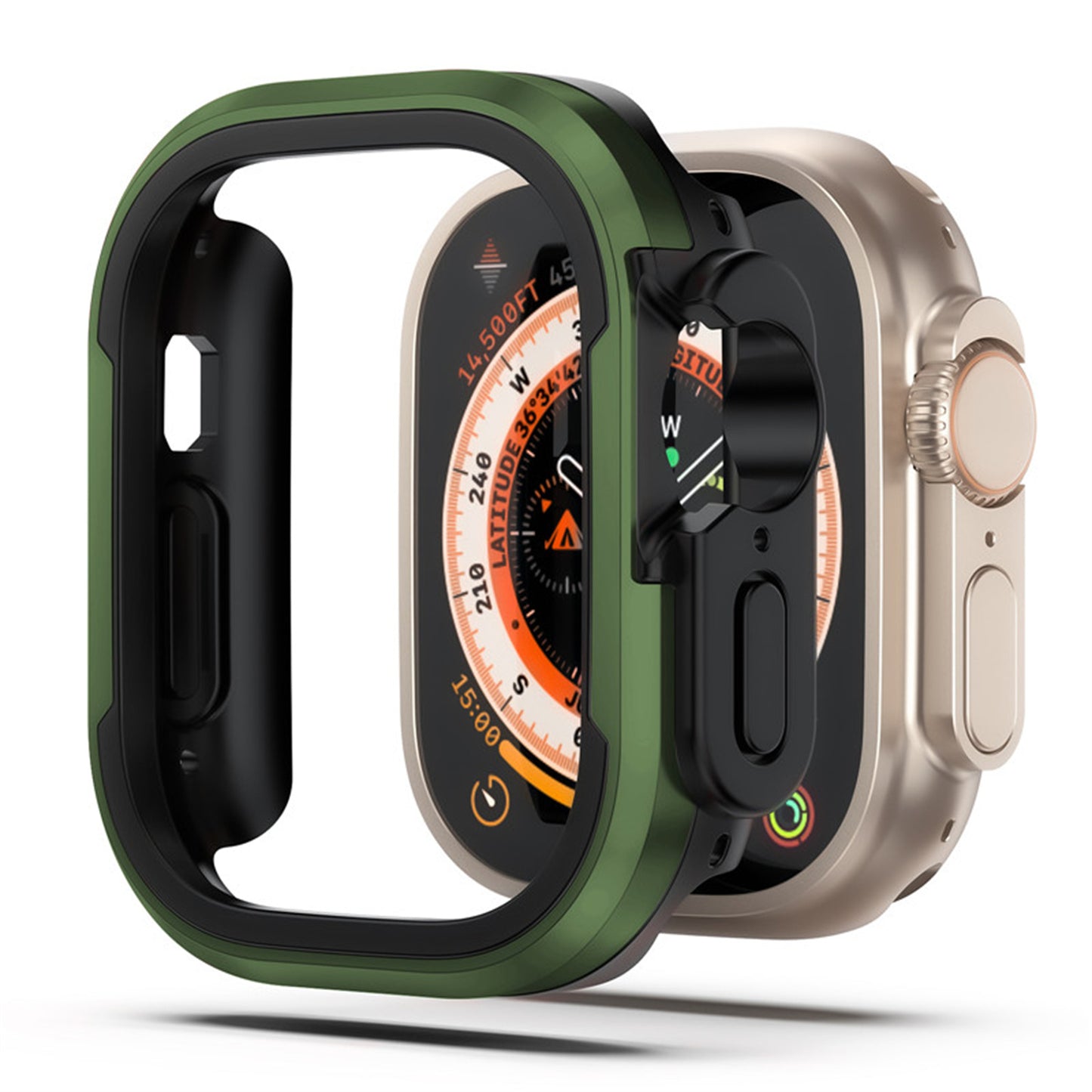 Das ArktisPRO DEFENDER Case für die Apple Watch Ultra von ArktisPRO ist eine robuste grün-schwarze Schutzhülle aus TPU mit Aluminium-Rahmen, entwickelt für optimalen Schutz Ihrer Smartwatch.