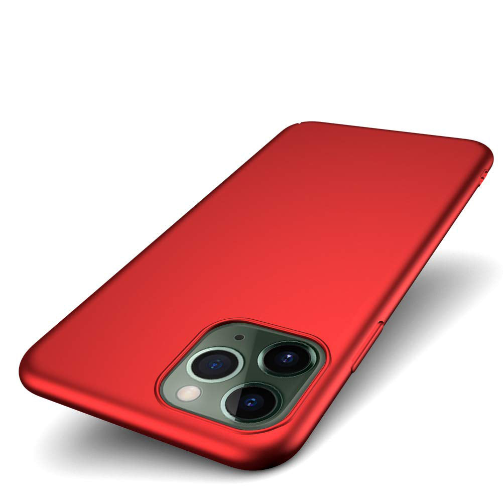 Das ArktisPRO iPhone 11 Pro Hülle UltraSlim Hardcase aus strapazierfähigem Polycarbonat, das für das Dreifachkameramodell entwickelt wurde, präsentiert sich in elegantem Rot auf sauberem weißen Hintergrund.