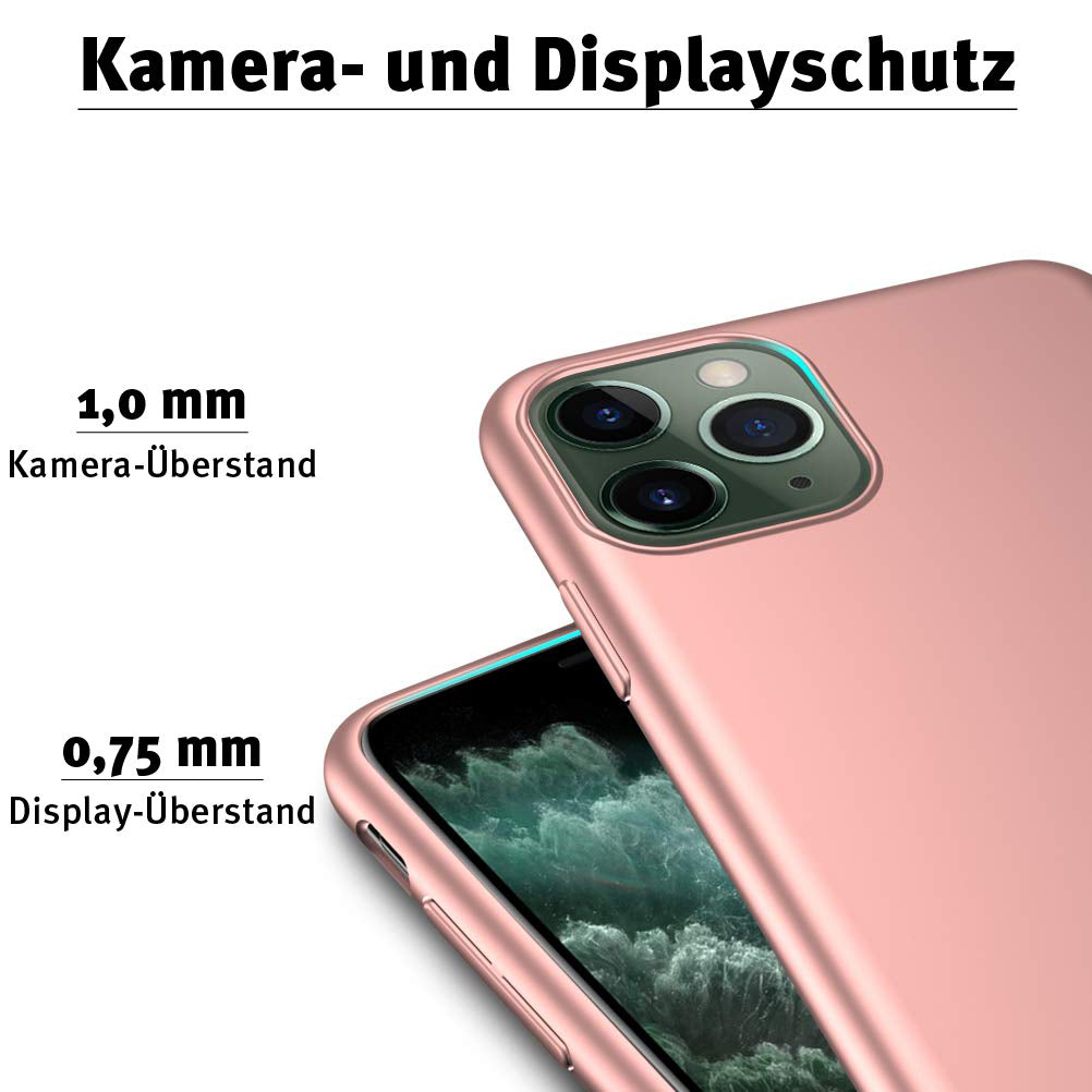 Die ArktisPRO iPhone 11 Pro Hülle UltraSlim Hardcase in Roségold bietet 1,0 mm beschrifteten Kameraschutz und 0,75 mm Display-Schutzrand aus Polycarbonat für optimalen Schutz.
