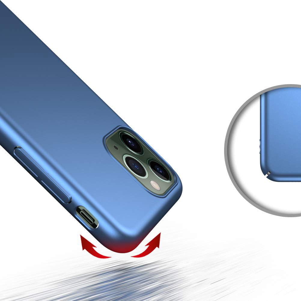 Das ArktisPRO iPhone 11 Pro Hülle UltraSlim Hardcase besteht aus robustem Polycarbonat für maximalen Schutz, Stoßdämpfung bei Stürzen und hebt Kamera- und Eckdetails mit roten Bewegungspfeilen hervor.