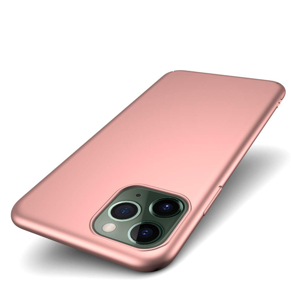 Dieses roségoldene iPhone 11 Pro wird von der Rückseite auf weißem Hintergrund gezeigt und verfügt über das ArktisPRO UltraSlim Hardcase für zusätzlichen Schutz und Stil.
