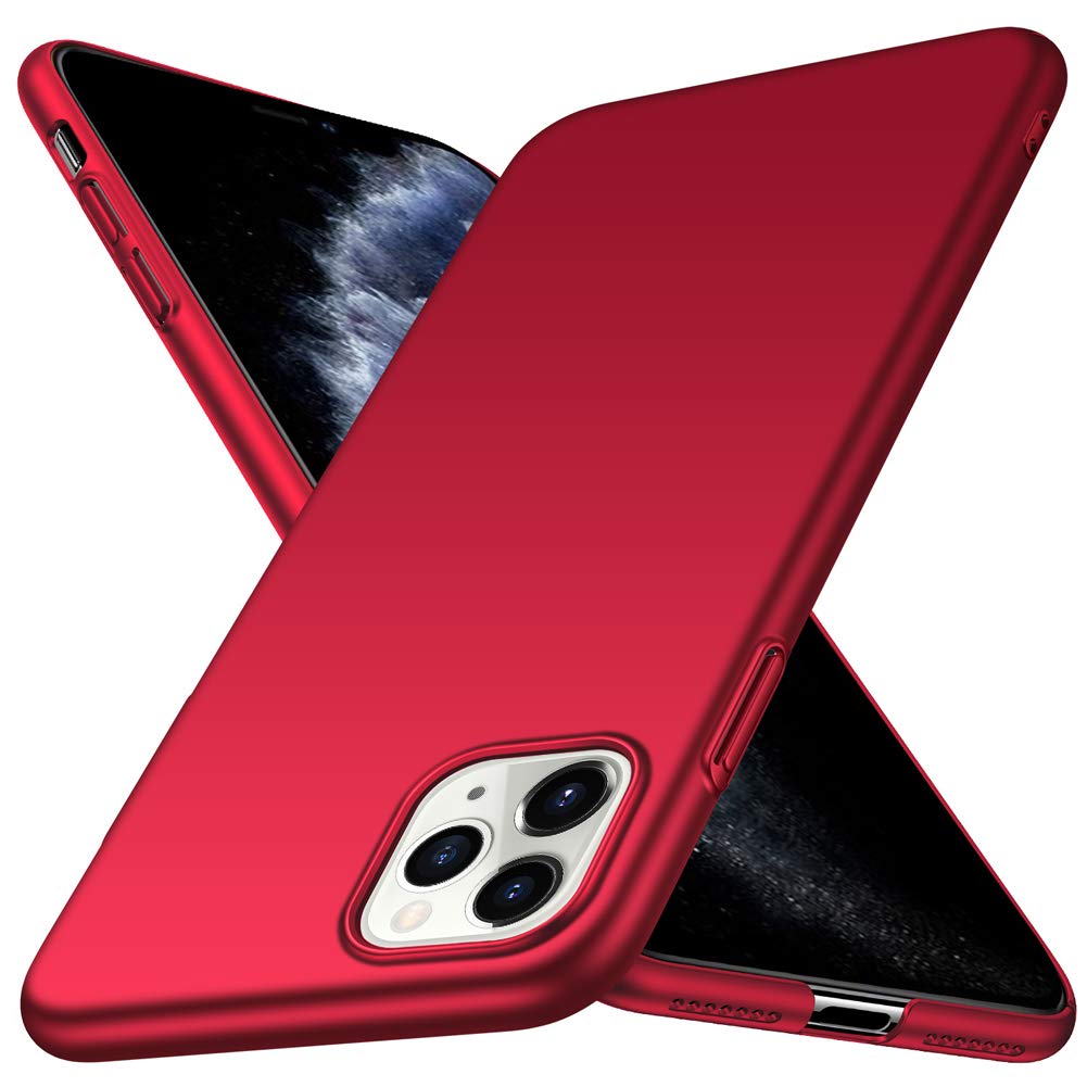 Zwei iPhone 11 Pro-Smartphones im roten ArktisPRO UltraSlim Hardcase kreuzen sich und zeigen das elegante Polycarbonat-Design, das sowohl den Frontbildschirm als auch die Rückkamera schützt.