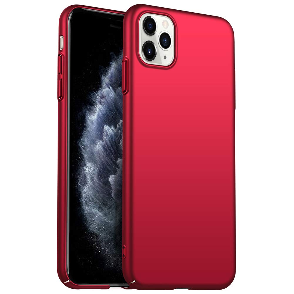 Das ArktisPRO iPhone 11 Pro Hülle UltraSlim Hardcase in Mattrot – aus Polycarbonat – zeigt die Rückkamera und einen Teil des Bildschirms und bietet stilvollen und schlanken Schutz von ArktisPRO.