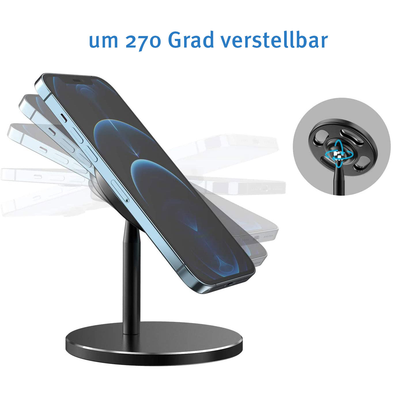 Das ArktisPRO verstellbare Aluminium Ladestation für MagSafe von ArktisPRO bietet einen ergonomischen Blickwinkel und ist um 270 Grad neigbar.