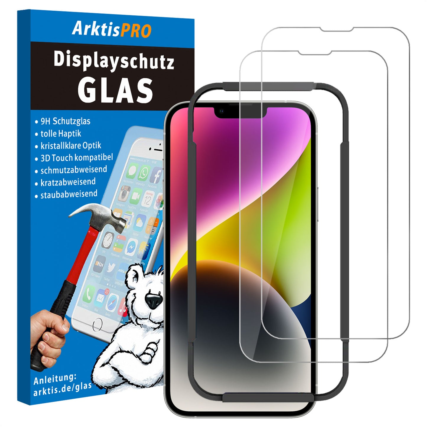 ArktisPRO iPhone 14 Displayschutz GLAS - 2er Set